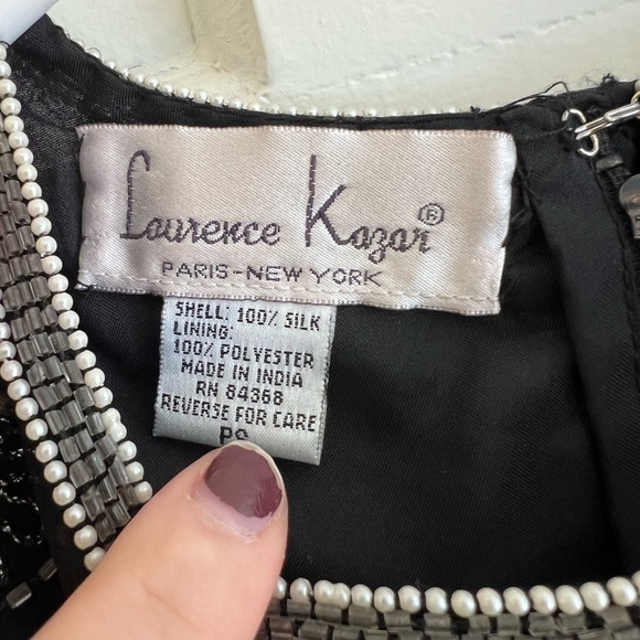 Laurence Kazar Vintage Silk Asymmetrical Beaded Black White Women’s S P Top - Picture 2 of 15